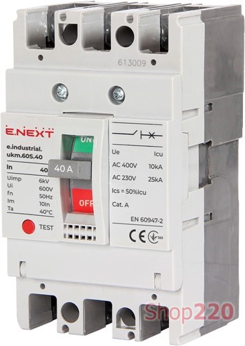 Силовой автоматический выключатель 3р, 40А, e.industrial.ukm.60S.40 Enext - фото 115041