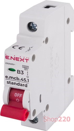 Модульный автоматический выключатель 1р, 3А, В, 4,5 кА, e.mcb.stand.45.1.B3 Enext - фото 115128