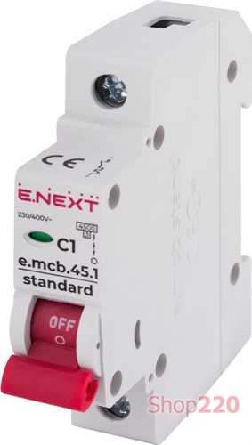 Модульный автоматический выключатель 1р, 1А, C, 4,5 кА, e.mcb.stand.45.1.C1 Enext - фото 115163