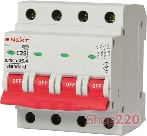 Модульный автоматический выключатель 4р, 25А, C, 4,5 кА, e.mcb.stand.45.4.C25 Enext - фото 115232