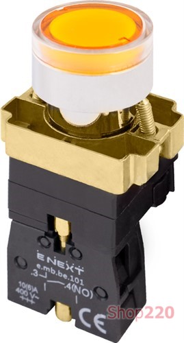 Кнопка с подсветкой желтая, без фиксации, 1NO, e.mb.bw3561 Enext - фото 115390