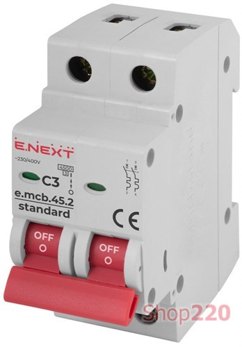 Модульный автоматический выключатель 2р, 3А, C, 4,5 кА, e.mcb.stand.45.2.C3 Enext - фото 117548
