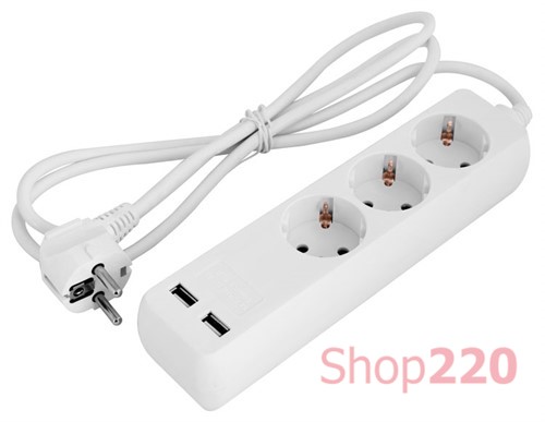 Удлинитель 3 гнезда, 1.5м, с заземлением с USB-зарядкой, baby protect, e.es.3.1.5.zb2.usb Enext - фото 118878