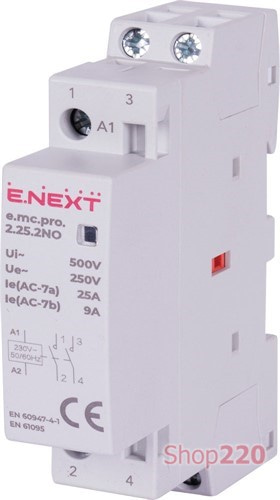 Модульный контактор 2р, 25А, 2NO, 220В, e.mc.pro.2.25.2NO Enext - фото 119160