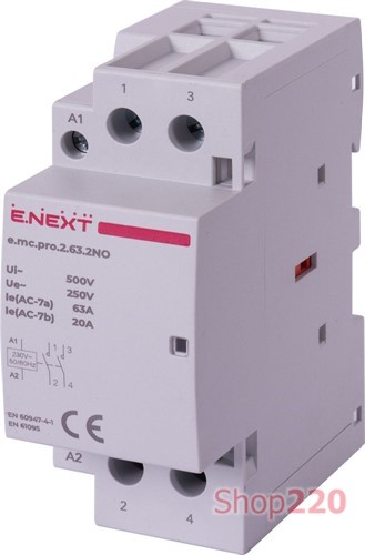 Модульный контактор 2р, 63А, 2NO, 220В, e.mc.pro.2.63.2NO Enext - фото 119202