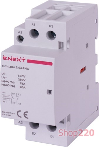 Модульный контактор 2р, 63А, 2NC, 220В, e.mc.pro.2.63.2NC Enext - фото 119209