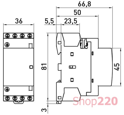 Модульный контактор 2р, 63А, 2NC, 220В, e.mc.pro.2.63.2NC Enext - фото 119215