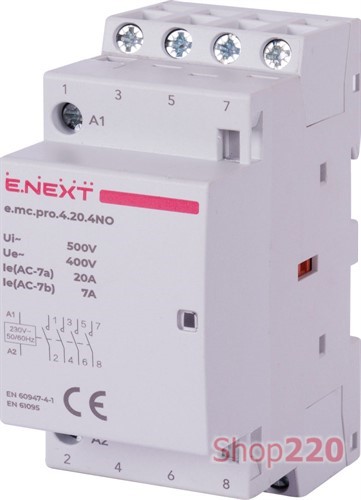 Модульный контактор 4р, 20А, 4NO, 220В, e.mc.pro.4.20.4NO Enext - фото 119216