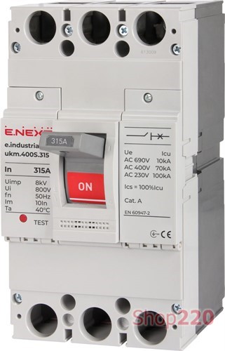 Силовой автоматический выключатель 3р, 315А, e.industrial.ukm.400S.315 Enext - фото 119589