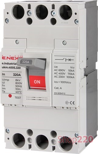 Силовой автоматический выключатель 3р, 320А, e.industrial.ukm.400S.320 Enext - фото 119591