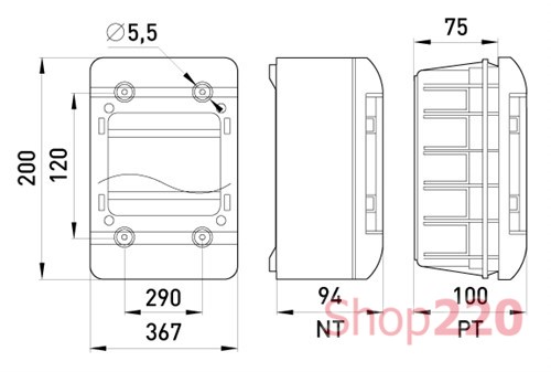Корпус пластиковый, навесной (NT) 18-модульный, однорядный, IP 55 с непрозрачной дверцей, Tarel - фото 119900