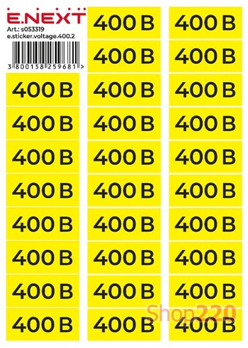 Самоклеящаяся наклейка 400В (90х38мм) 26 шт/лист, e.sticker.voltage.400.2 Enext - фото 120107