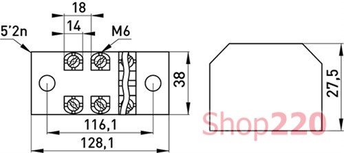 Клеммная колодка защищенная 60А, 6 полюсов, e.tc.protect.60.6 Enext - фото 120157