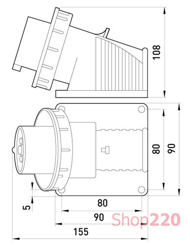 Силовая вилка стационарная 3Р+N+Z, 400В, 32А, IP67, Tarel - фото 120625