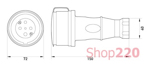 Силовая розетка переносная с защитной каучуковой крышкой 4п., 32А, e.socket.rubber.071.32 Enext - фото 120649