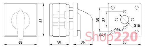 Пакетный переключатель щитовой, с передней панелью, 3p, 0-1, 40А, LK40/2.211-ZP/45 TAREL - фото 121130