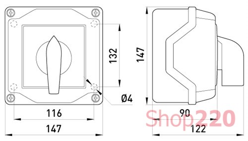 Пакетный переключатель в корпусе, 1p, 0-1, 40А, IP44, LK40/1.216-ОВ/45 TAREL - фото 121196