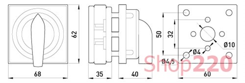 Пакетный переключатель щитовой, с передней панелью (под пломбирование), 1p, 0-1, 40А, LK40/1.216-ZК/45 TAREL - фото 121200