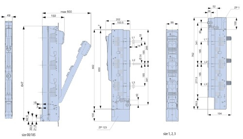 Разъединитель для предохранителей SL2 3P 400A (Клемма M12-M12, 1 ручка, 690V AC, 185мм) - фото 126452