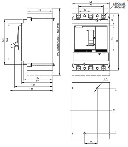 Автоматический выключатель 20A 3P, 50kA, (0.8-1)In/фикс., NBS-TMS 100/3S - фото 127825