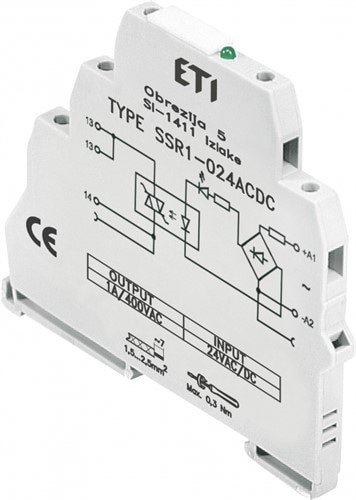 Реле интерфейсное SSR1-024 ACDC (тиристорное, 1NO, 1.2A AC1, 400V AC) - фото 130184