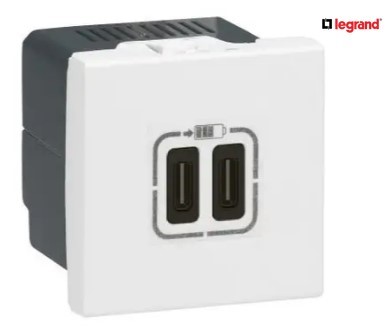 Розетка USB тип С + тип С, белый, 2 мод., Mosaic Legrand 77590 - фото 132345