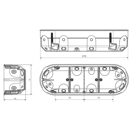 Подрозетник тройной огнестойкий для пустотелых стен; с вспенивающимся материалом при пожаре; с эластичными вводами; ПП; глубина 50мм - фото 133377