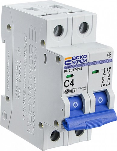 Автоматический выключатель 4А 2р, ВА-2017/С АСКО УКРЕМ - фото 134702