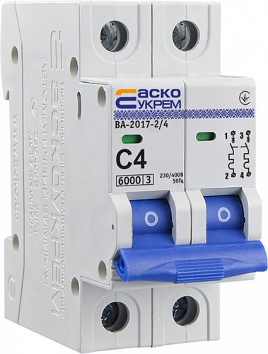Автоматический выключатель 4А 2р, ВА-2017/С АСКО УКРЕМ - фото 134705