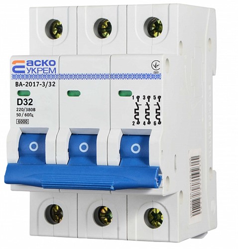 Автоматический выключатель 32А 3р, ВА-2017/D АСКО УКРЕМ - фото 135101