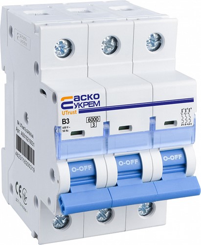 Модульный автоматический выключатель 3А 3р, B, 6kА, UTrust - фото 135321