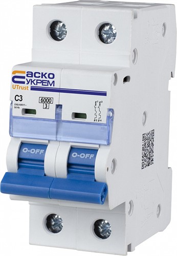 Модульный автоматический выключатель 3А 2р, С, 6kА, UTrust - фото 135533