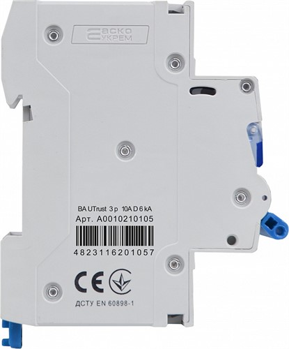 Модульный автоматический выключатель 10А 3р, D, 6kА, UTrust - фото 135860
