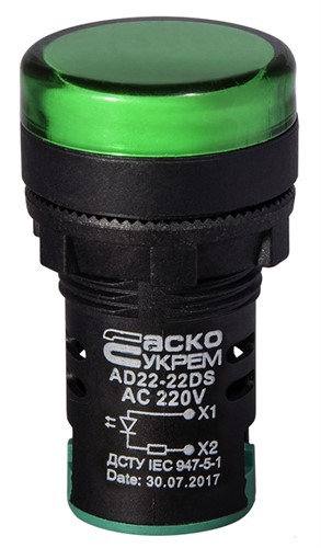 Сигнальная арматура зеленая, 220V АC, AD22-22DS - фото 142394