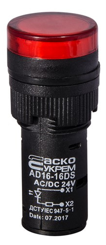 Сигнальная арматура красная, 24V АC/DC, AD16-16DS - фото 142426