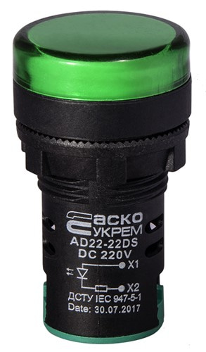 Сигнальная арматура зеленая, 220V DC, AD22-22DS - фото 142458