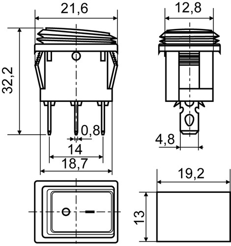 Переключатель 1-клавишный влагозащищенный синий с подсветкой KCD1-2-101NW BL/B 220V - фото 142952