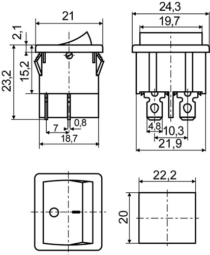Переключатель 1-клавишный белый KCD1-6-201 Wh/Wh - фото 143011