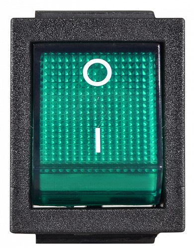 Переключатель 1-клавишный зеленый с подсветкой KCD2-201N GR/B 220V - фото 143046