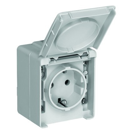 Розетка одинарная с крышкой наружная 2P+Z Schuko Efapel Waterproof 16А/250В, герметичная IP65, серый - фото 152948