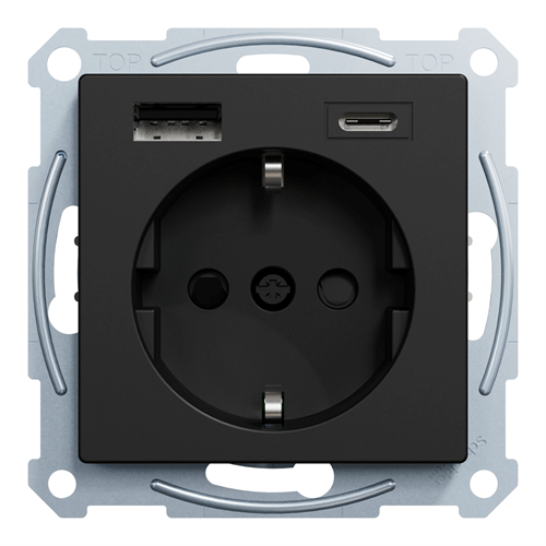 Розетка с двойной USB-зарядкой, 3А, тип A+C, Merten System M, матовый чёрный - фото 158901