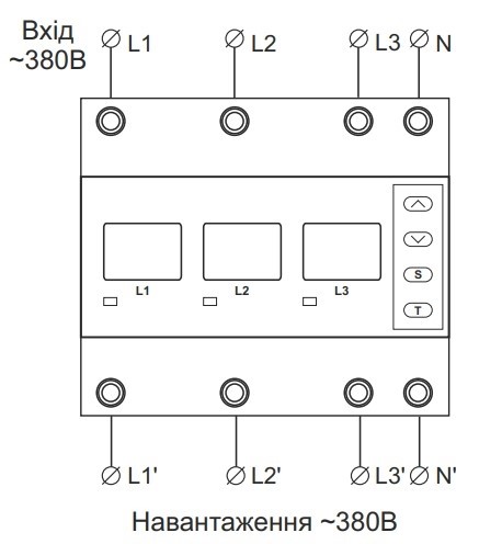 Реле напряжения с контролем тока 40А трехфазное, белая индикация, VA-3F40A M6W DigiTop - фото 159870