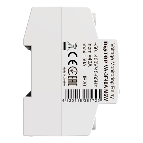 Реле напряжения с контролем тока 40А трехфазное, белая индикация, VA-3F40A M6W DigiTop - фото 159875