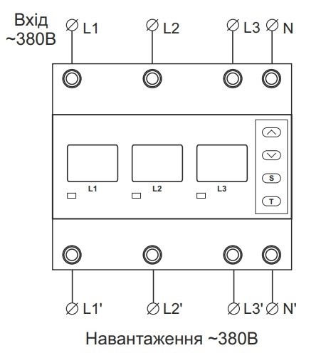 Реле напряжения с контролем тока 63А трехфазное, белая индикация, VA-3F63A M6W DigiTop - фото 159881