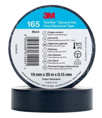 Изолента ПВХ черная, 20м, Temflex 165, 3M - фото 160628