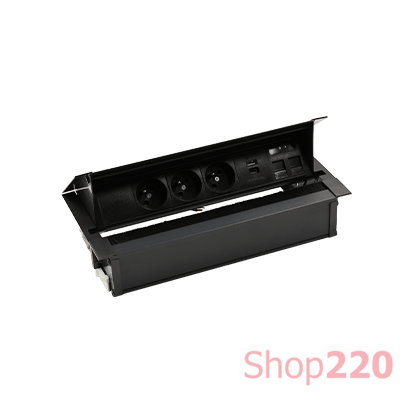 Выдвижной блок розеток в столешницу 3x220В + HDMI + 2xKeystone для RJ45, черный, S487 Simon - фото 160851