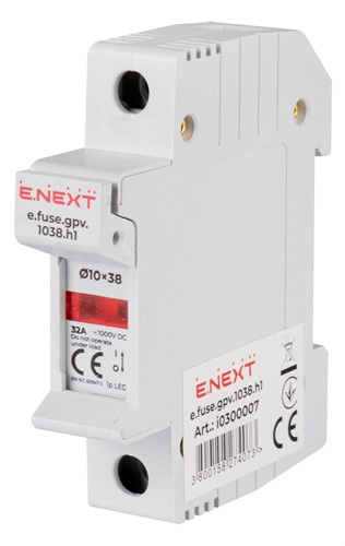 Держатель предохранителей 10х38 до 32А, DC, 1 полюс, на дин-рейку, e.fuse.gpv.1038.h1 Enext - фото 160864