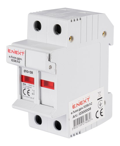 Держатель предохранителей 10х38 до 32А, DC, 2 полюса, на дин-рейку, e.fuse.gpv.1038.h2 Enext - фото 160880