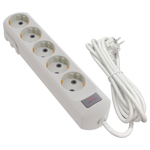 Удлинитель 5 гнезд, с заземлением с кнопкой, кабель 3м, Белый - фото 161966