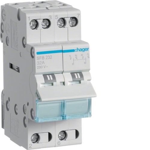 Перекидной рубильник 32А, 2 полюса, SFB232 Hager - фото 162002